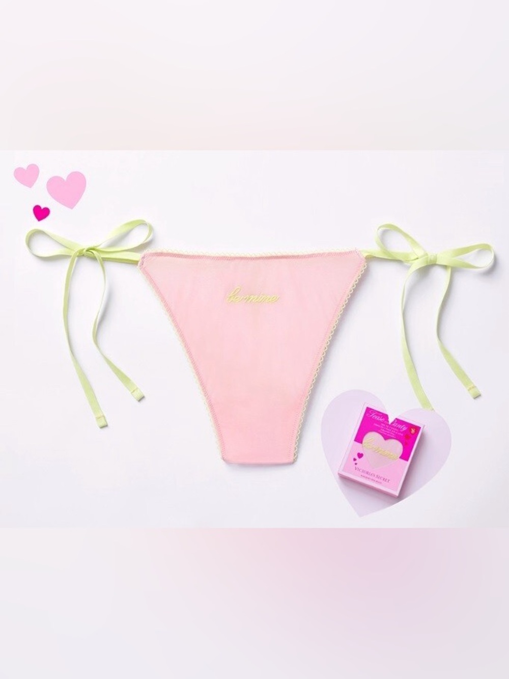NWT Victoria Secret ‘Tease Panty’ V String Side Tie in Gift Box, Pink/Yellow, OS